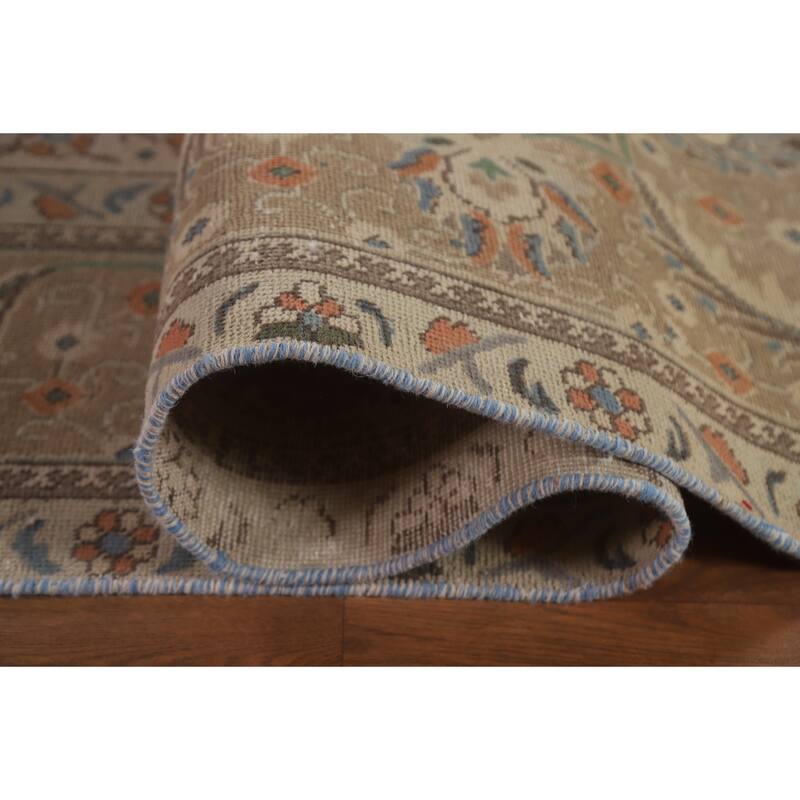 Hand Knotted Oriental 100% Wool Carpet Traditional Medallion Beige & Ivories Tabriz Area Rug - 12' 7'' X 9' 10''