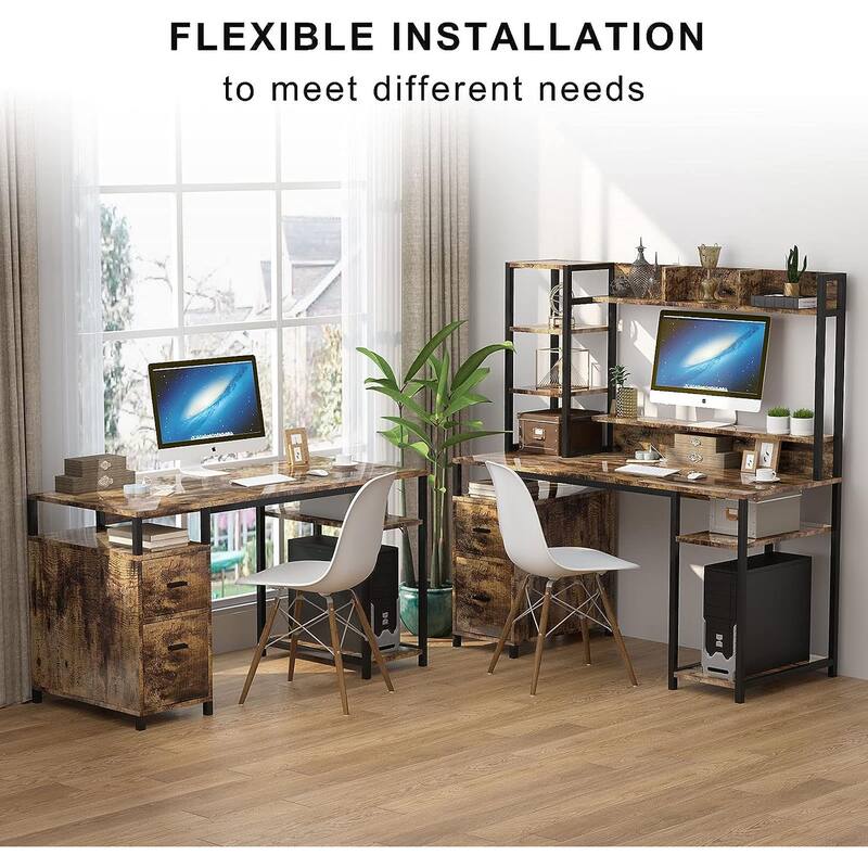 PAKASEPT 55" Computer Desk with Hutch and Storage Shelf