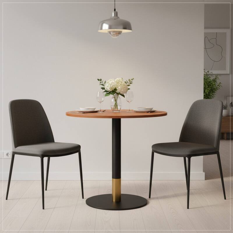 Vail Round Dining Table with 27 in. MDF Tabletop in Black Stainless Steel Round Pedestal Base with Gold Accent Kitchen Table