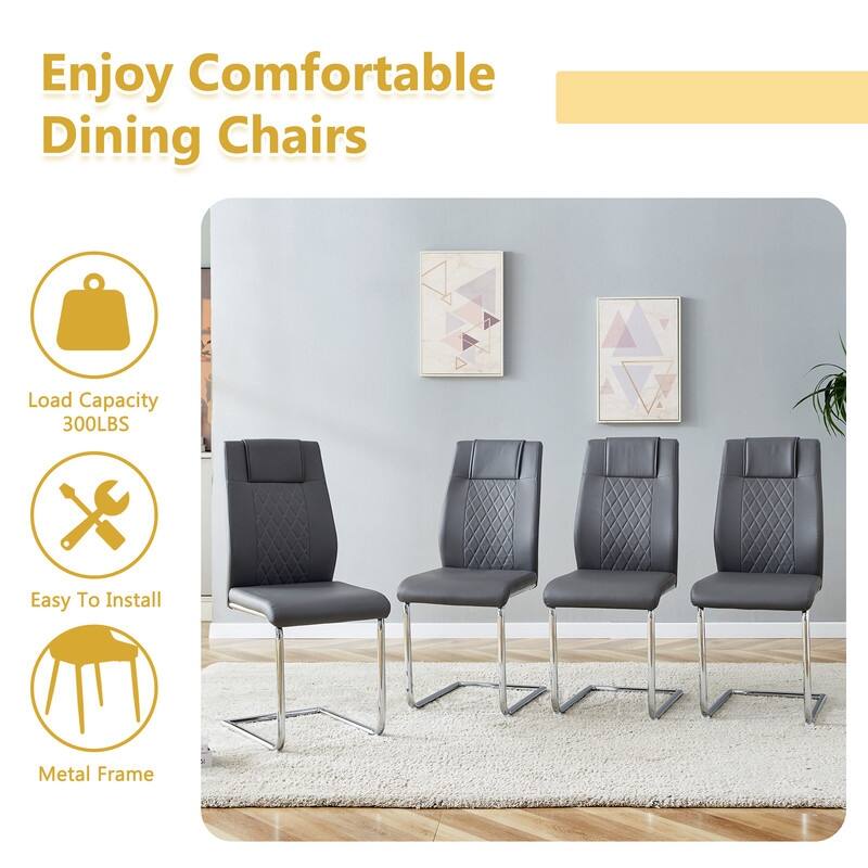 5-Piece Cream White MDF Dining Table Set, with 4 Chairs, Silver Metal Legs, Kitchen Dining Room Set