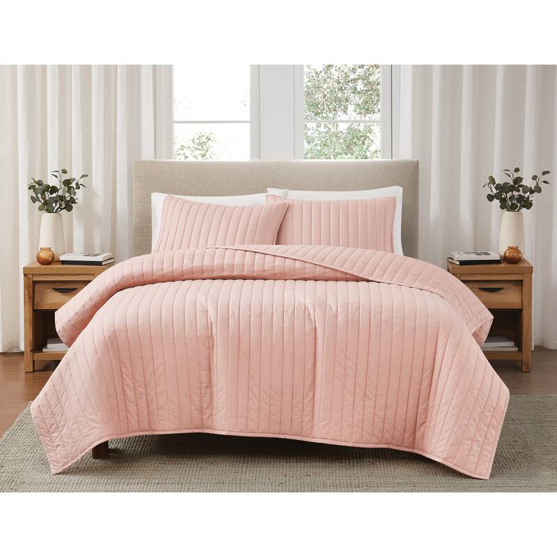 Brooklyn Loom Solid Cotton Percale Quilt Set - Full - Queen - Pink - 3 Piece