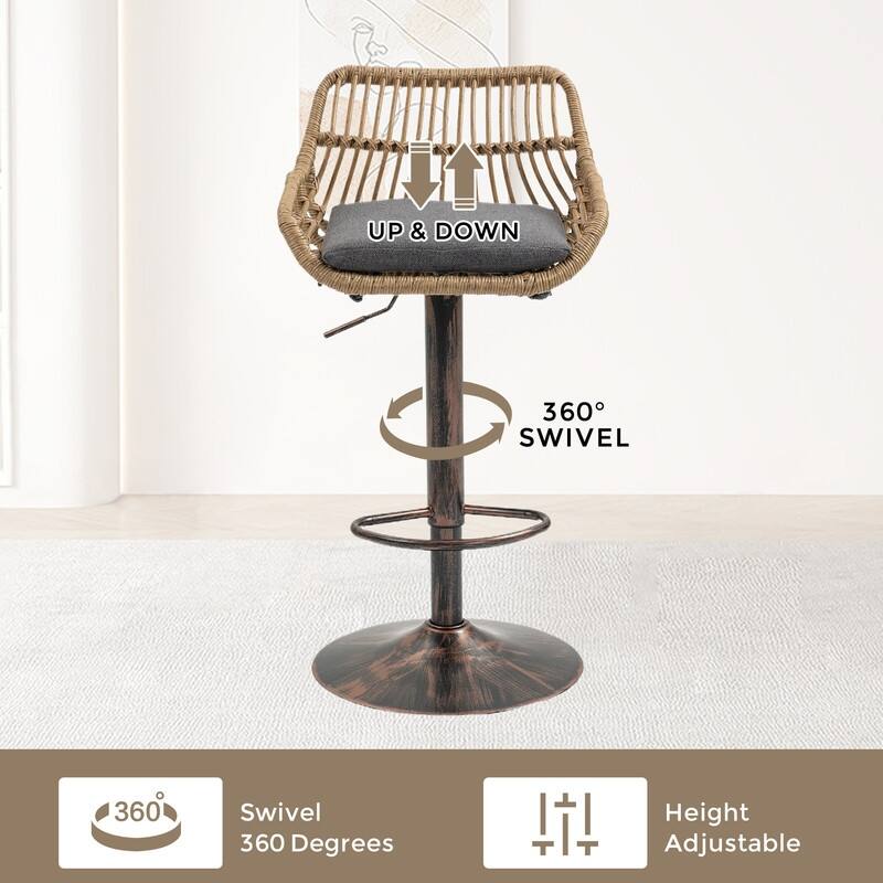 Modern Swivel Bar Stools Set of 2 Adjustable Counter Height Chairs with Footrest for Kitchen, Dining Room