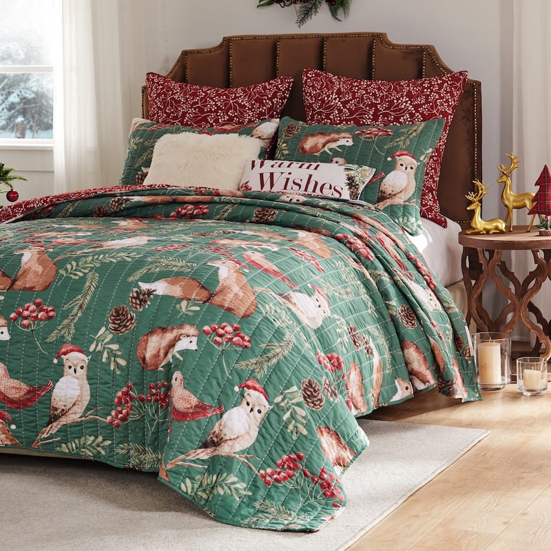 Porch & Den Morilon Forest Wildlife Cotton-Rich Reversible Quilt Set