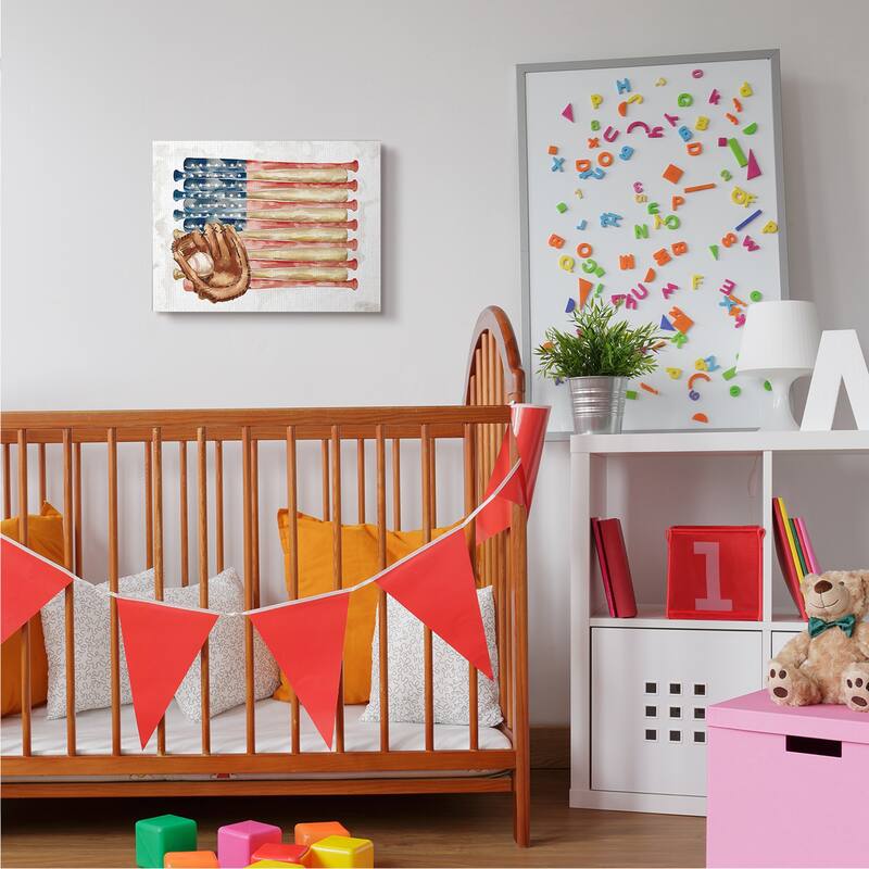 Stupell American Baseball Flag Children's Sports Mitt Canvas Wall Art