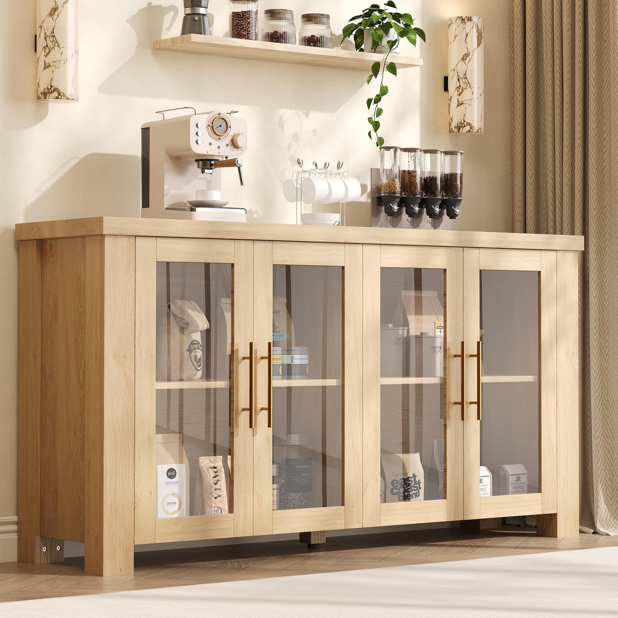 Buffet Cabinet with Storage, Sideboard Credenza with Tempered Glass Doors