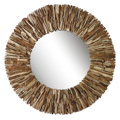 Uttermost Teak Branch Natural Round Mirror - 39.37"W x 1.6"H x 39.37"D