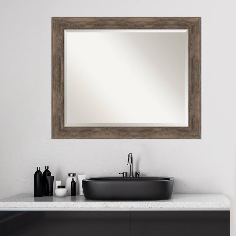 Beveled Wood Bathroom Wall Mirror - Hardwood Mocha Frame - Hardwood Mocha