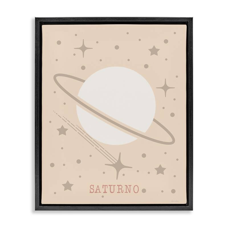 Stupell Minimal Saturn with Stars Framed Floater Canvas Wall Art Design By Daniela Santiago - 25 x 31 - Black