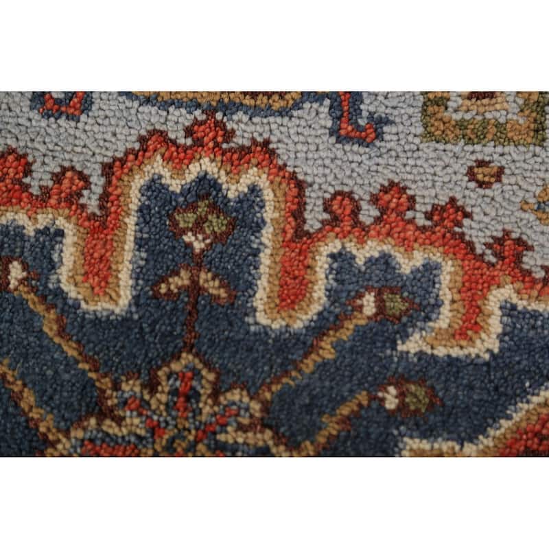 Light Blue Geometric Kazak Oriental Rug Handmade Wool Carpet - 4'0"x 5'9"