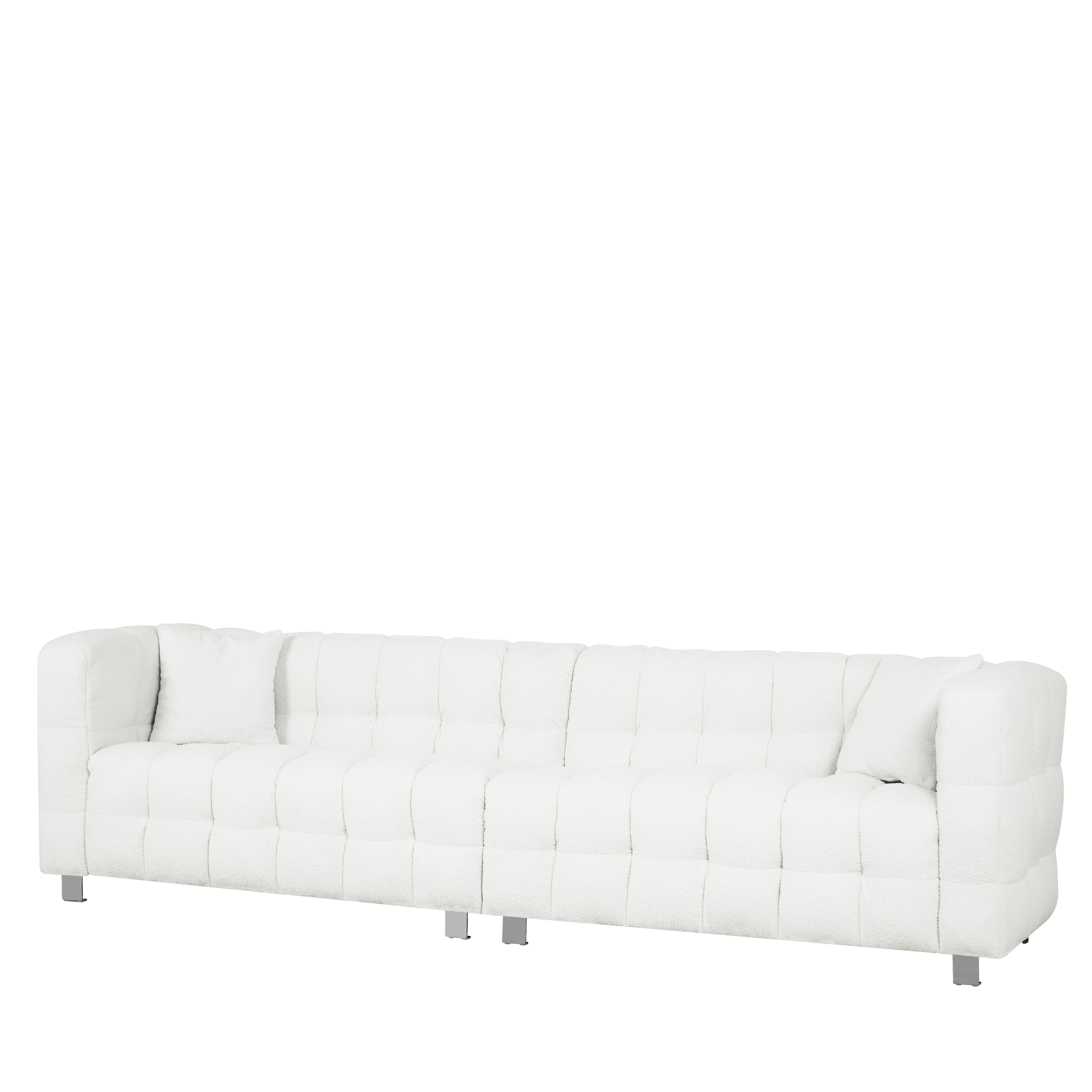 102 Teddy Fleece Upholstered 3 Seater Sofa with Two Throw Pillows Beige