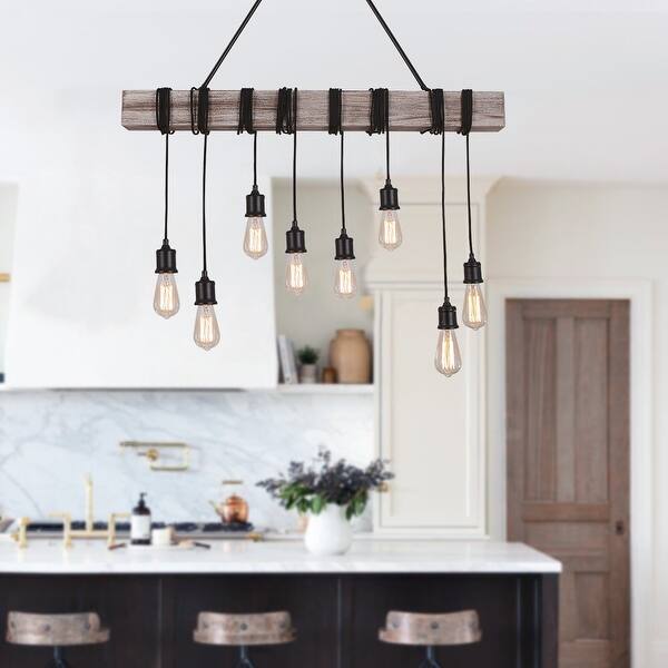 Farmhouse Rustic 8-Light Kitchen Island Pendant with Wood ...