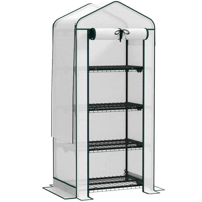 4-Tier Portable Outdoor UV-Resistant Greenhouse PE Cover with Double-Layer Roof and Shelves