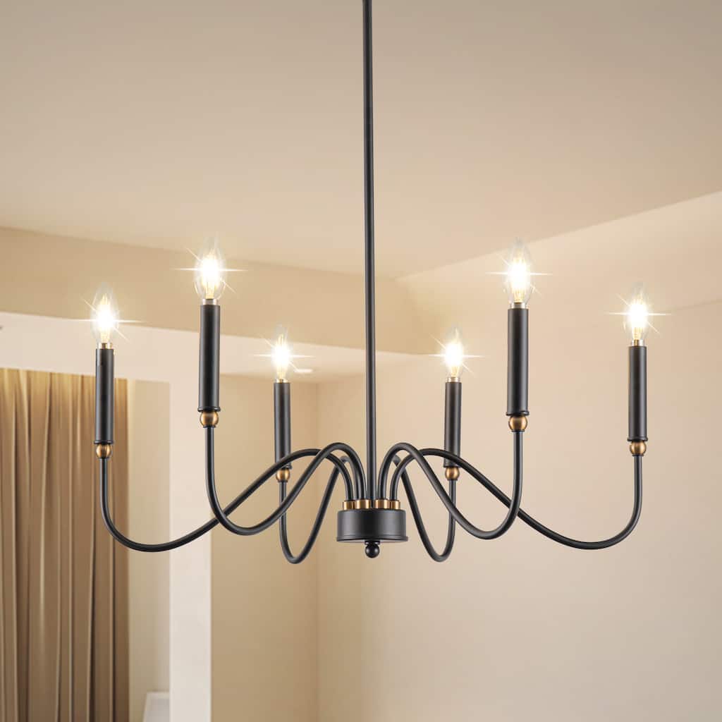 Candle Chandelier Traditional Farmhouse Chandelier Black Chandelier - 6-Light