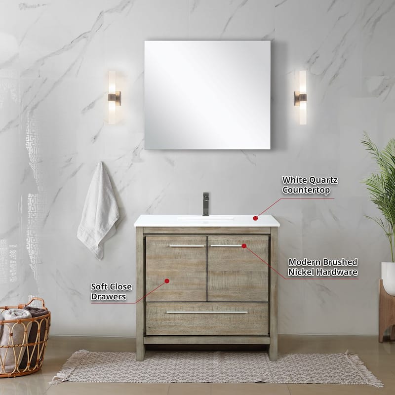 Lafarre 36 in W x 20 in D Rustic Acacia Bath Vanity, White Quartz Top and 28 in Mirror