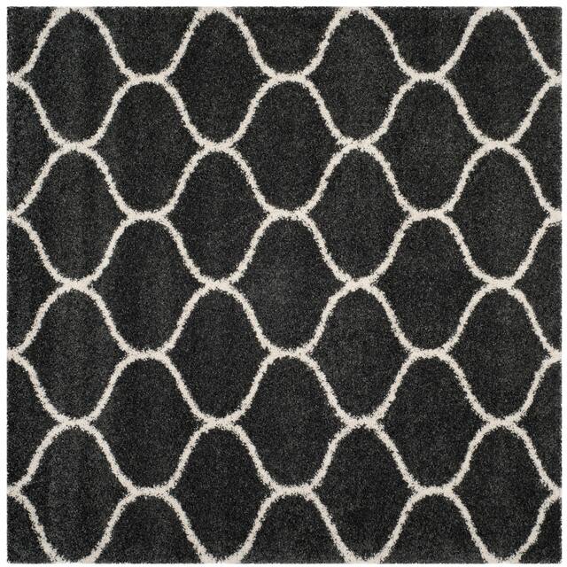 SAFAVIEH Hudson Shag Ogee Trellis 2-inch Thick Area Rug - 9' x 9' Square - Dark Grey/Ivory
