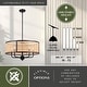 preview thumbnail 4 of 12, Berens 5 Light Matte Black Modern Farmhouse Drum Pendant Fixture with Rattan Cane Shade - 24-in W x 13.5-in H x 24-in D