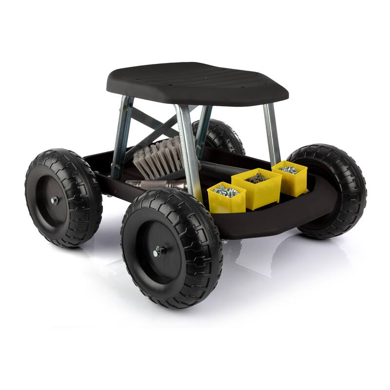 Gardening Stool - Rolling Garden Seat with Wheels and Storage Tool Tray by Pure Garden