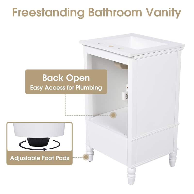 Sleek 20" Bathroom Vanity Set with Sink‌ – Features Dual-Door Cabinet, Magnetic Door Catcher & Adjustable Leveling Feet