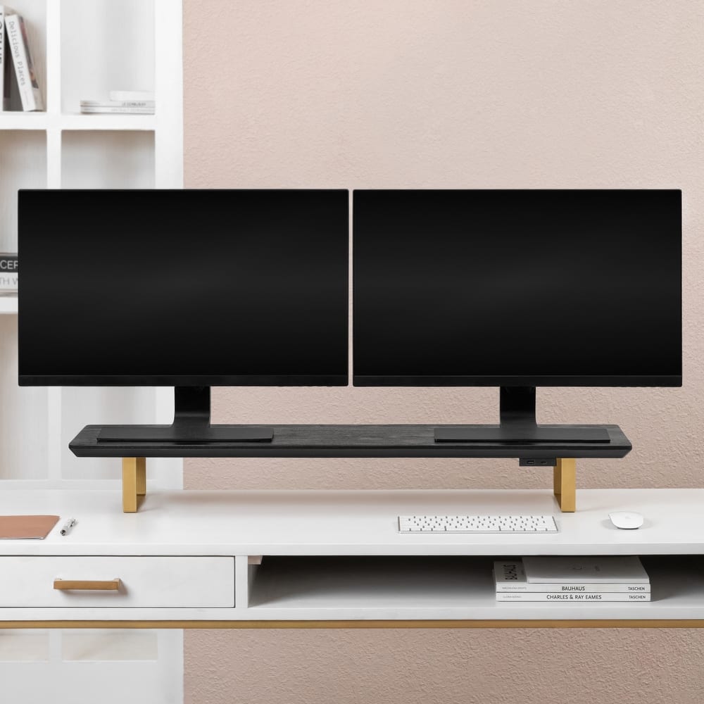 Jani Wood Monitor Stand Riser Desk - Ergonomic Design Stand, Desktop Organizer Table for Home, Office Workspace, Gaming Desk