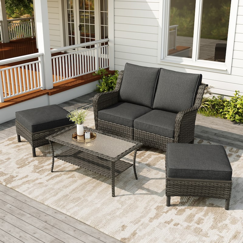 Rattan Outdoor Sectional Set with Modular Seating - 5-Piece - Dark Grey