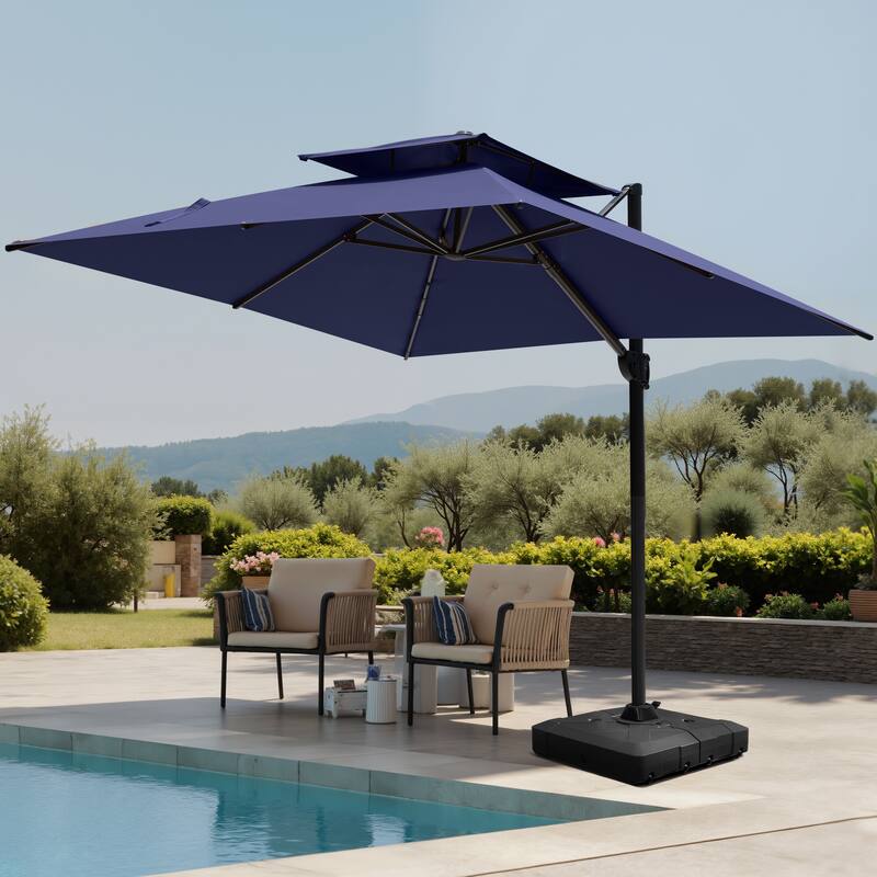 Pellebant Outdoor 10 FT Square Cantilever Patio Umbrella with Wheel Base - Navy Blue