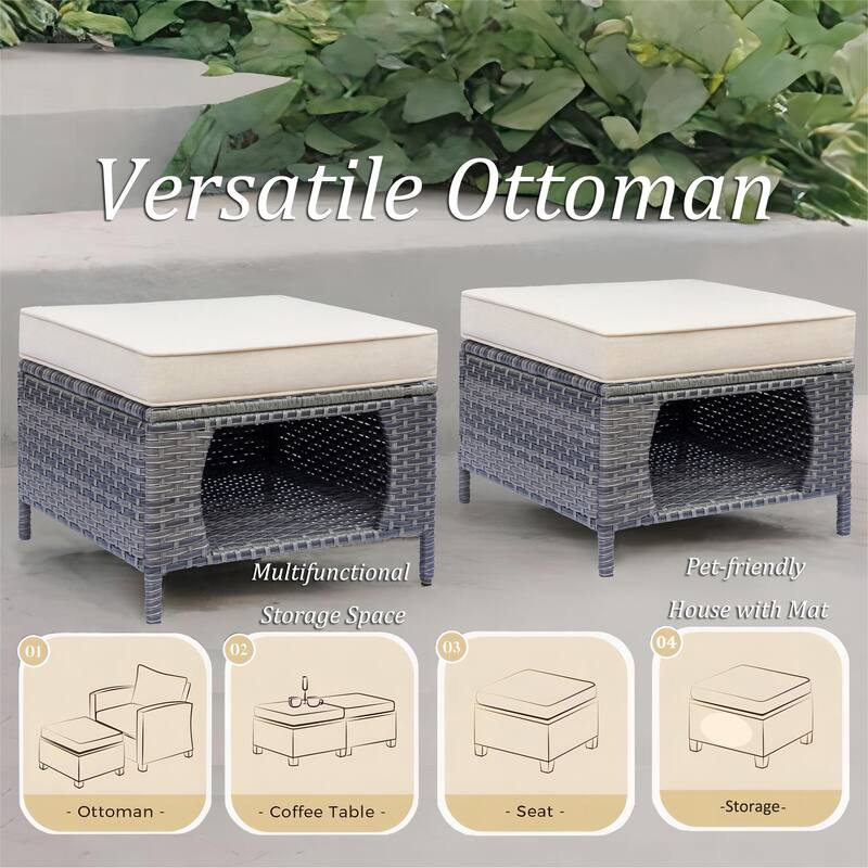 Gray Wicker Outdoor Patio Conversation Seating Sofa Sets with Cushions