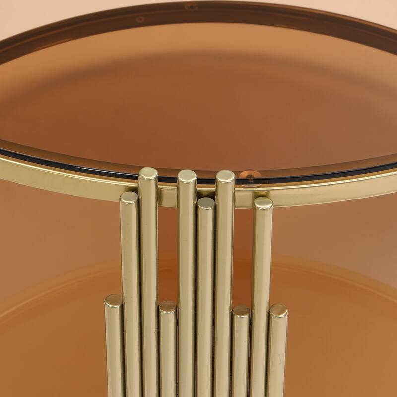31.5" Tempered Glass Coffee Table with Asymmetrical Metal Design and Lower Shelf