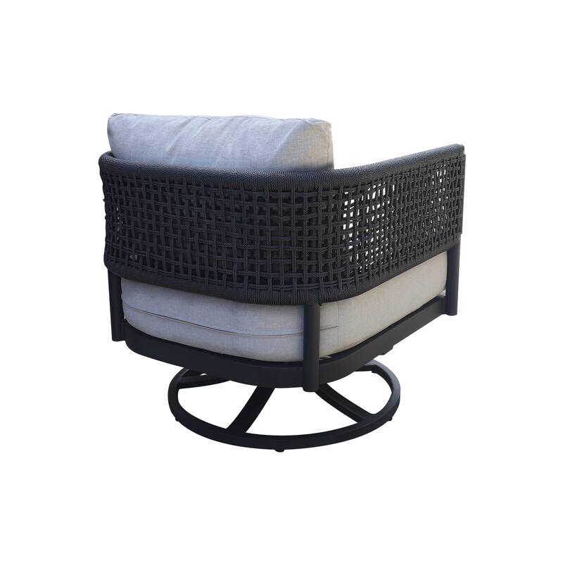 Outdoor Patio Woven Abaca Rope Swivel Dining Chair with Cushion