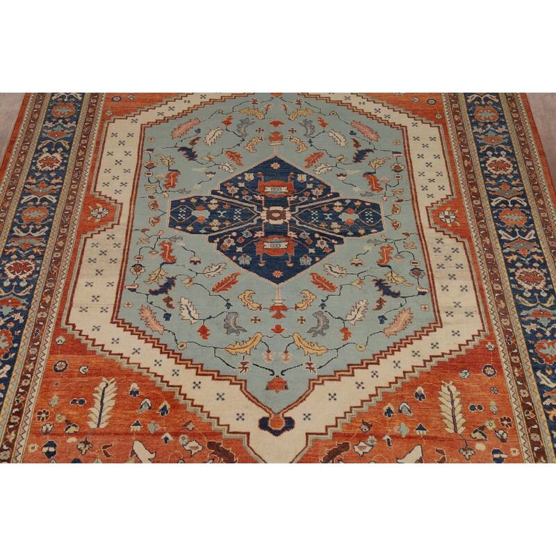 Blue & Orange Sultanabad Vegetable Dye Rug Hand-Knotted Wool Carpet - 8'11" x 12'2"
