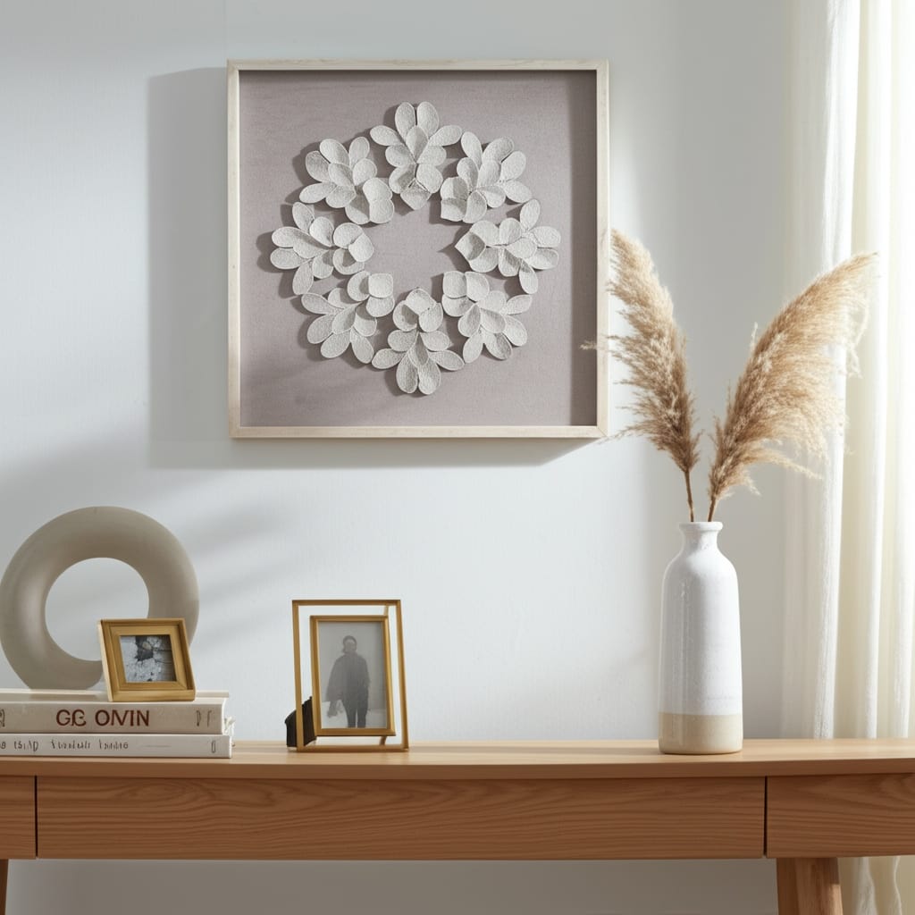 Resin Canvas Wall Art Decor Textured Leaf Pattern Design - 30" White
