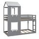 preview thumbnail 4 of 26, Twin Over Twin Bunk Bed with Shelves, Kids House Bed Wood Frame with Playhouse Roof, Window, Ladder and Safety Guardrails