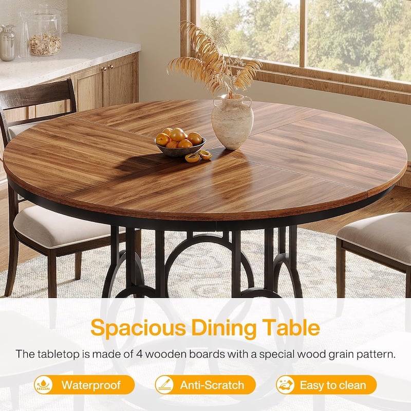 47 Inches Round Dining Table with Sturdy Metal Base for 4-6 People