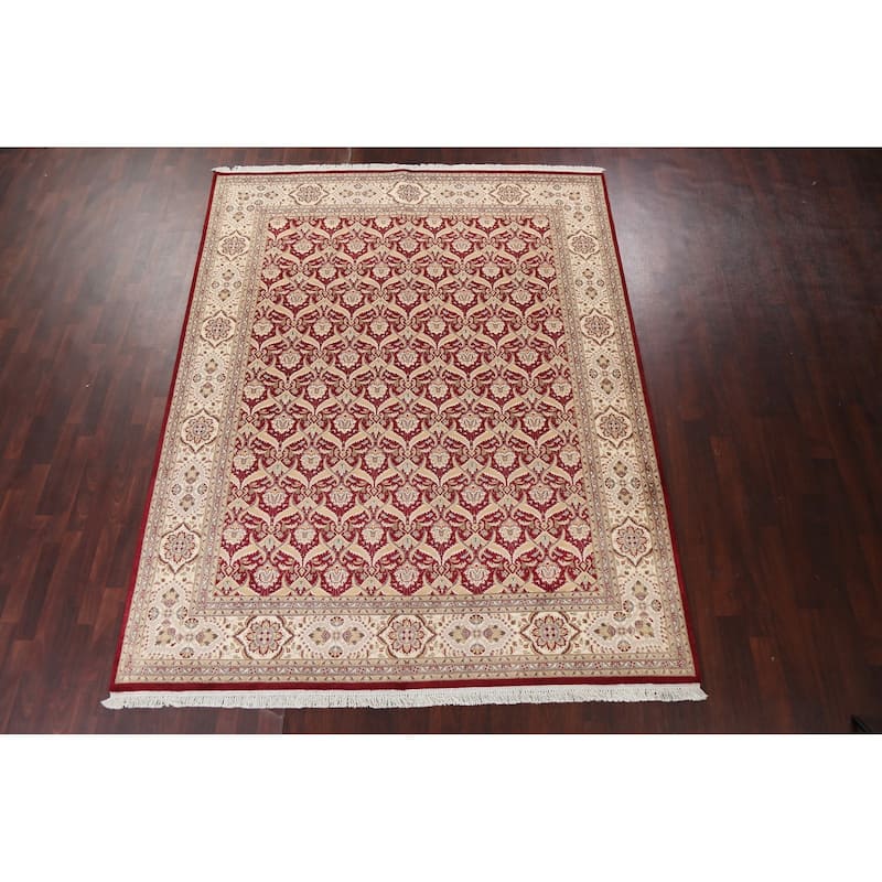 Wool/ Silk Floral Vegetable Dye Kashan Oriental Area Rug Hand-knotted - 8'0" x 10'4"