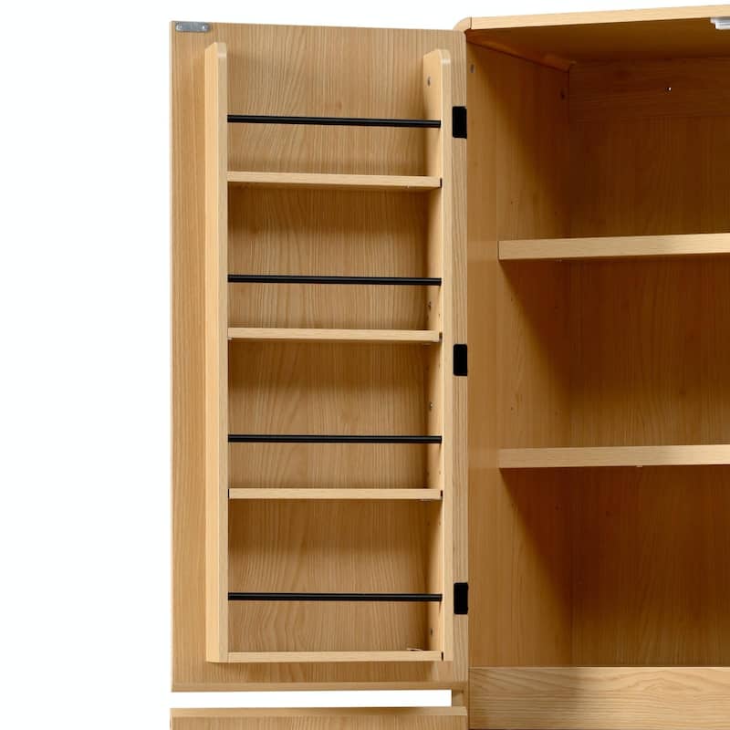 72" Tall Farmhouse Kitchen Pantry Cabinet, 8 Door Shelves, Curved Design Storage Cabinet with 3 Adjustable Shelves