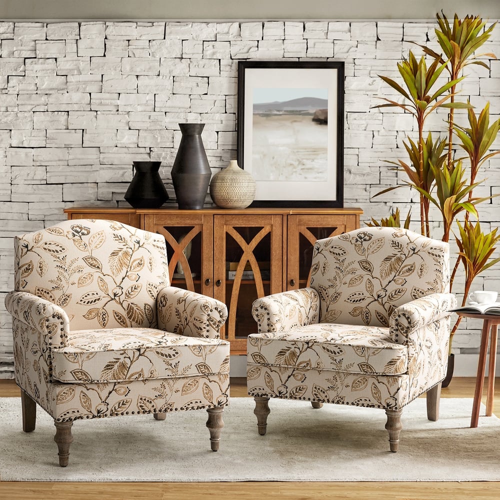 Yahweh Farmhouse Nailhead Armchair with Round Arms by HULALA HOME(Set of 2)