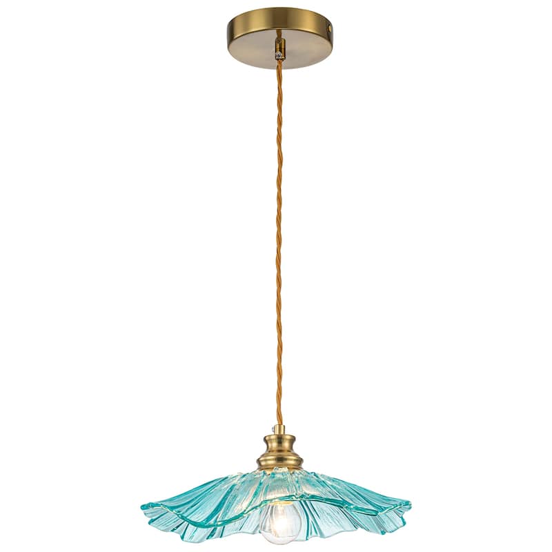 11" Flower-Shaped Red & White Gradient Glass Pendant Light Modern - Dia.11.02-in