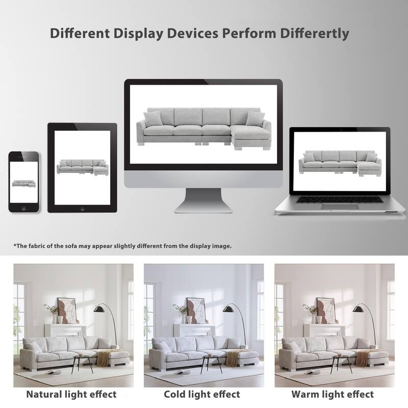 119" Modern Four-Seat L-Shaped Sofa with Two Pillows
