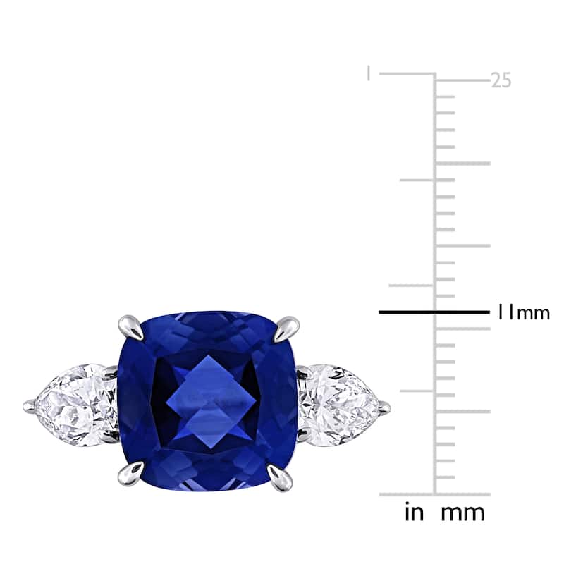 Miadora 6ct TGW Created Blue Sapphire 1 1/2 TW Lab-Grown Diamond Ring 18k White Gold
