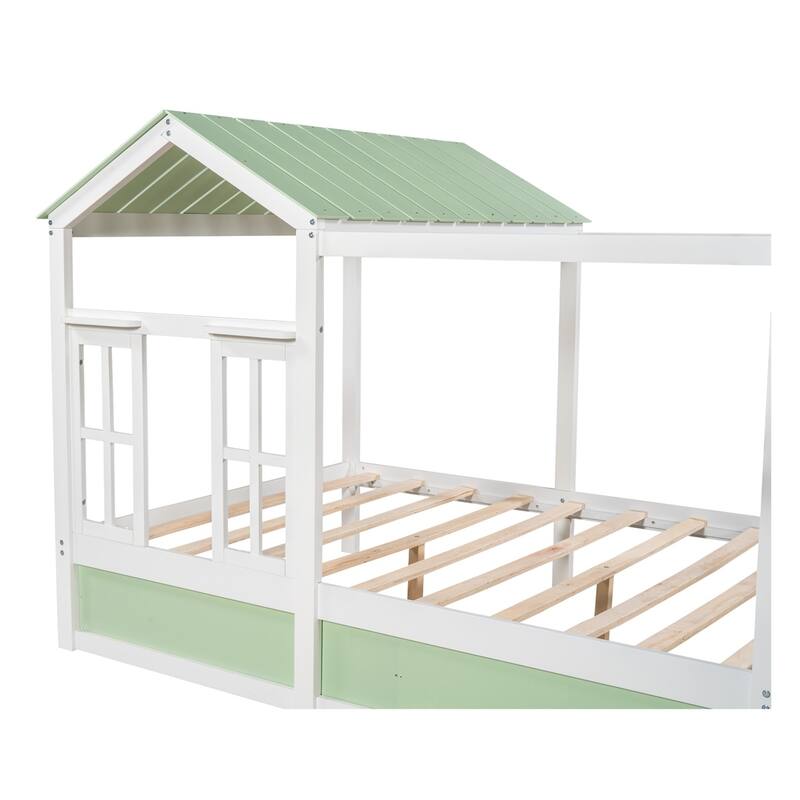 Merax House Bed with Roof, Window and Drawer