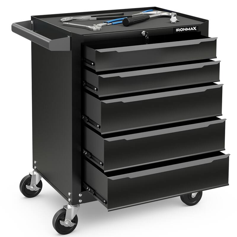 Gymax Rolling Steel Tool Chest 5-Drawer Tool Storage Cabinet Central - Black