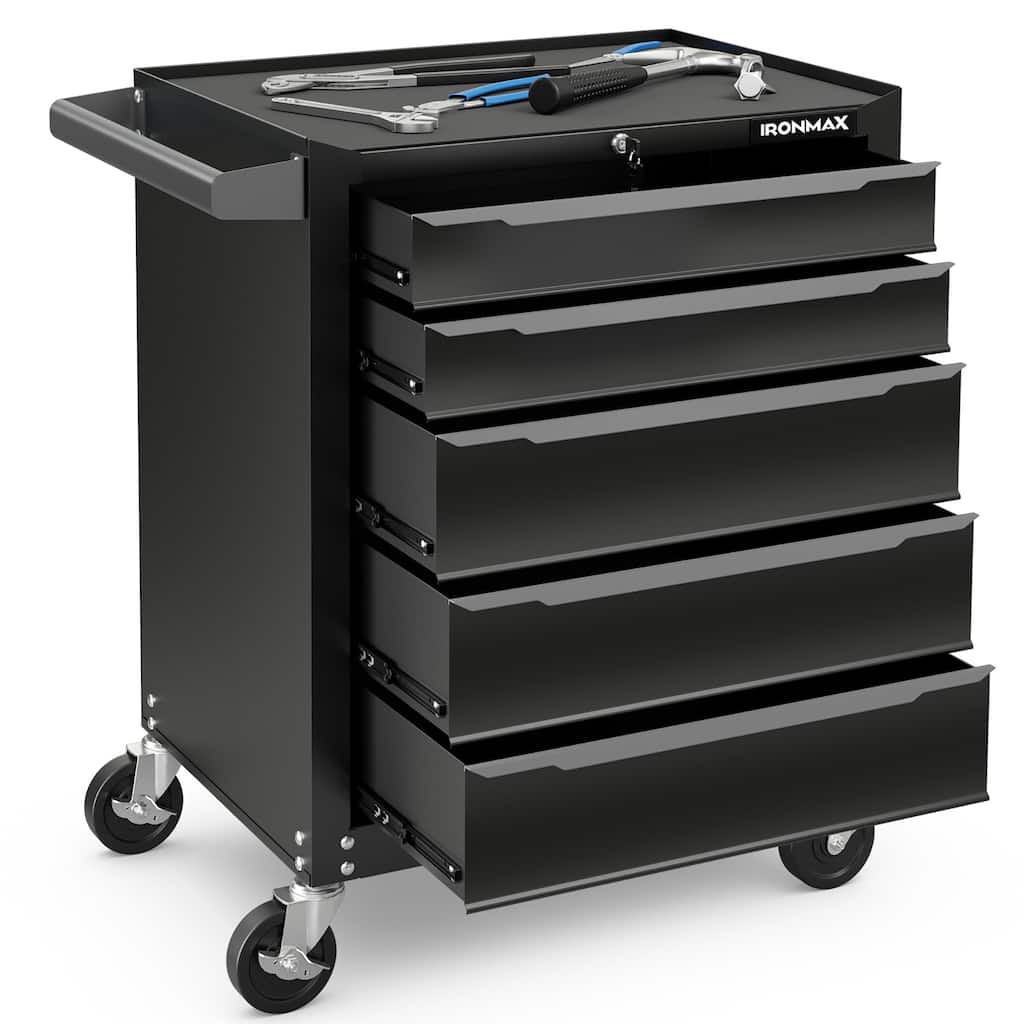 Gymax Rolling Steel Tool Chest 5-Drawer Tool Storage Cabinet Central
