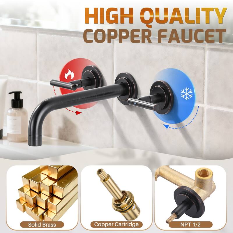 WOWOW Double Handle Wall Mount Bathroom Sink Faucet