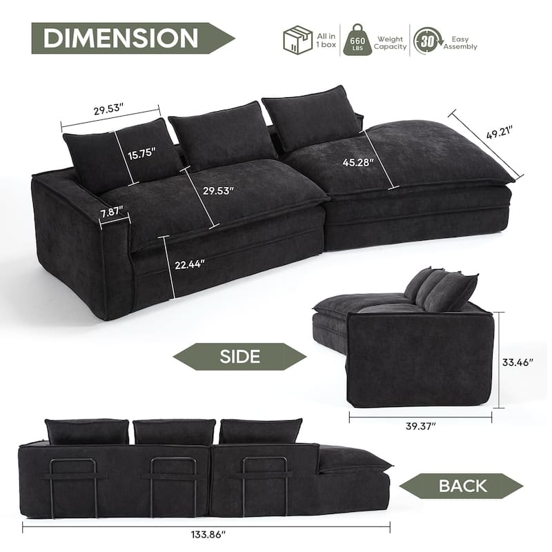 Modern Modular Sectional Sofa, Upholstered Cloud Couch with Deep Seats