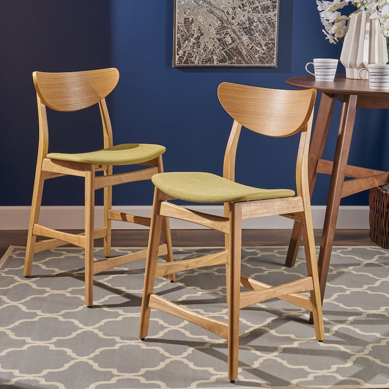 Modern Wood Counter Bar Stools, Armless Dining Chairs with Backrest and Footrest, Kitchen Breakfast Chairs, Set of 2