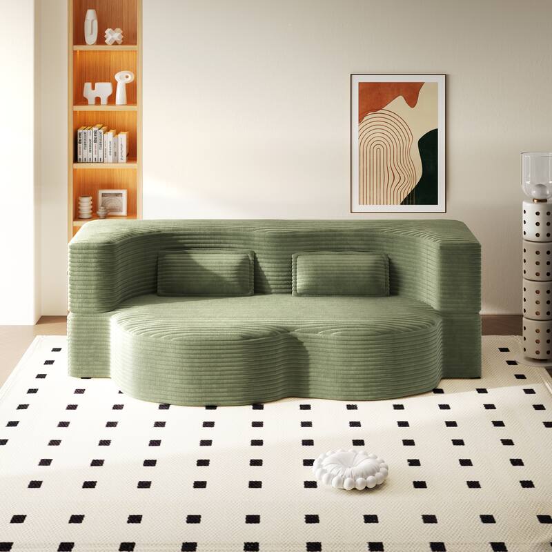 Modern 78.7" Floor Sofa With 2 Pillows For Small Pace Living Room, Convertible Sleeper Sofa Bed