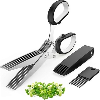 5 Blade Herb Scissors Set with Cover - Silver