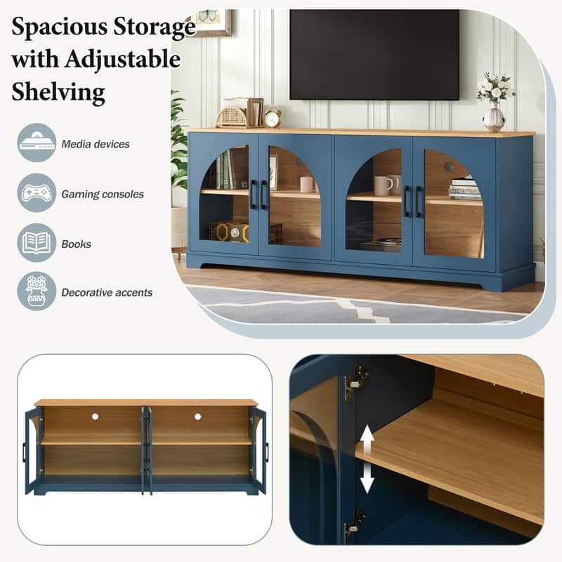 Farmhouse 66.9" TV Stand for TVs Up to 70", Wood Media Console with Adjustable Shelves and Glass Doors