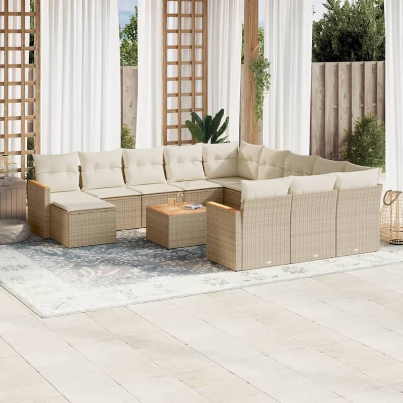 vidaXL Patio Sofa Set with Cushions Outdoor Conversation Furniture Poly Rattan - Beige with table - 113.8 x 70.5 x 27.2 in
