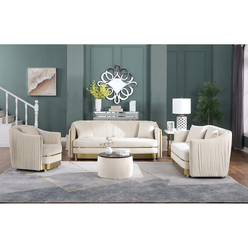 Velvet Upholstered 2-Piece Round Ottoman Set with Storage