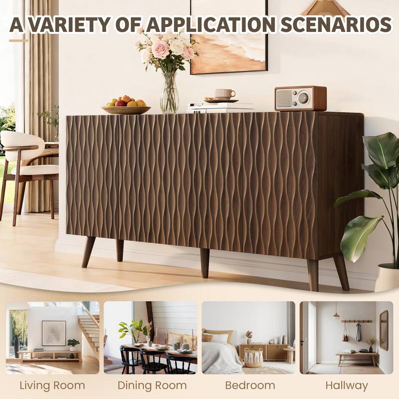EROMMY 58" Accent Storage Cabinet with Adjustable Shelves, Sideboard Buffet with Doors for Living Room